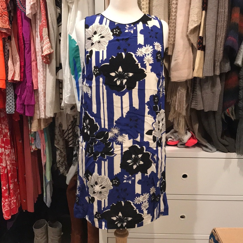 Anthropologie Maeve blue black floral shift dress